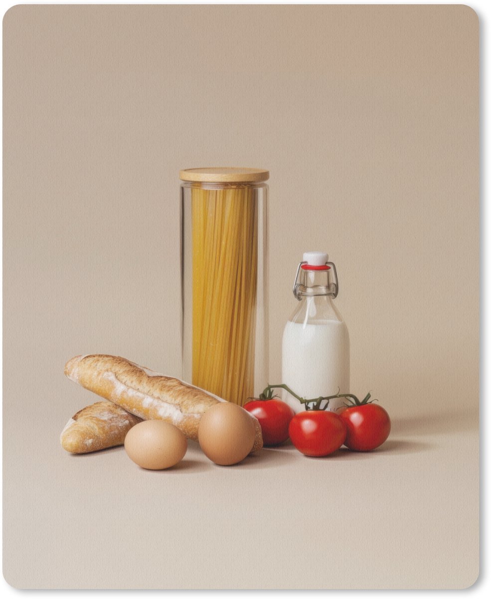 Muismat 19x23 cm - Mousepad Spaghetti - Melk - Tomaten - Eieren - Brood - Muismatten