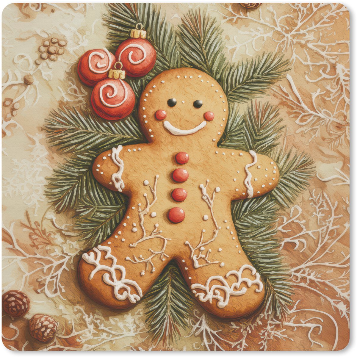 Muismat 30x30 cm - Mousepad Kerstmis - Koekje - Poppetje - Speculaas - Muismatten