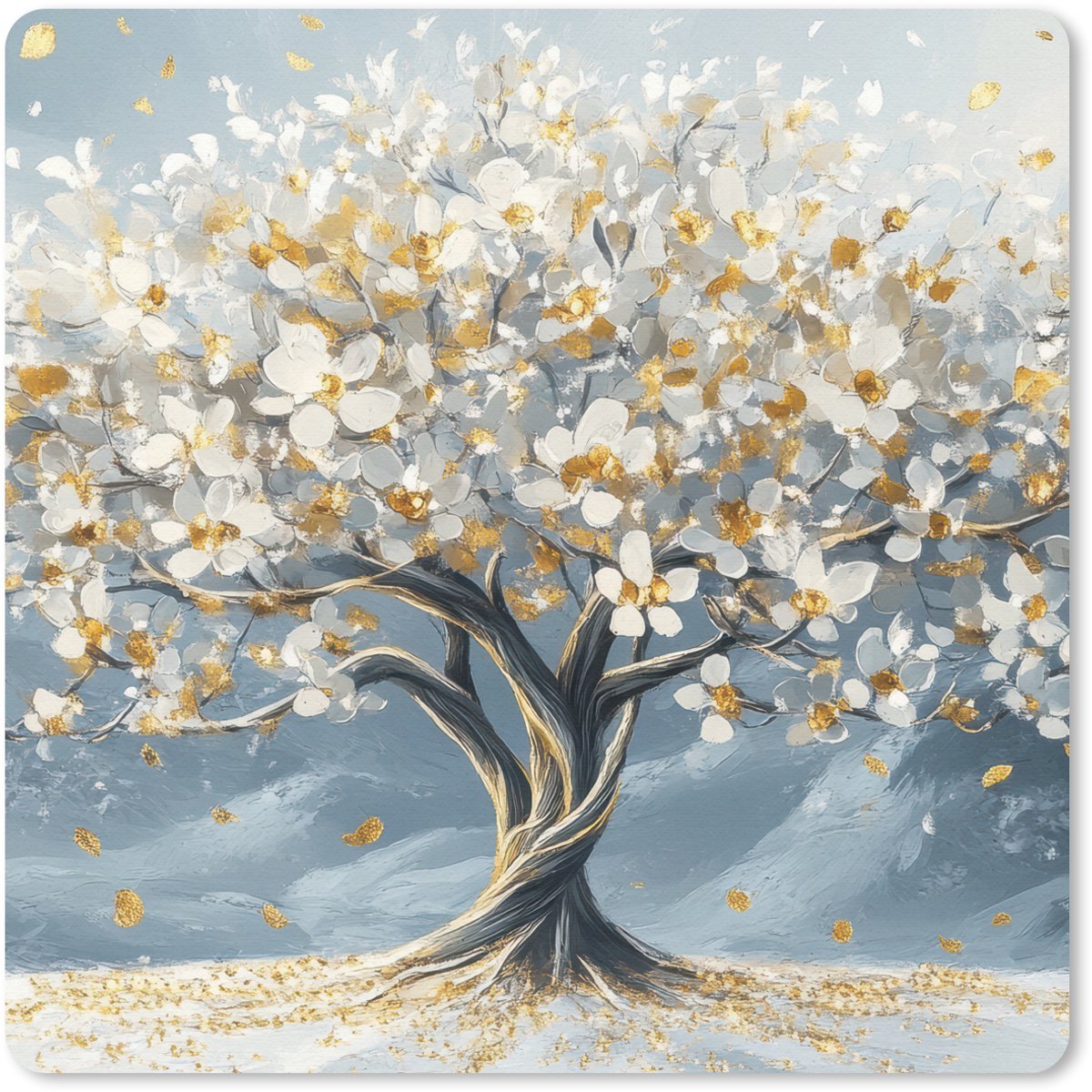 Muismat 20x20 cm - Mousepad Boom - Winter - Levensboom - Modern - Goud - Muismatten