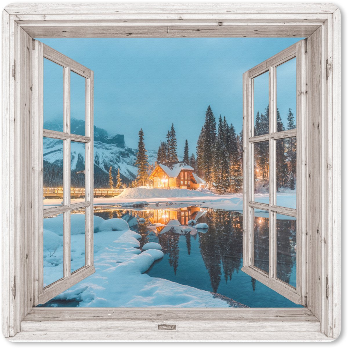 Muismat 30x30 cm - Mousepad Doorkijk - Winterlandschap - Natuur - Huis - Bergen - Muismatten