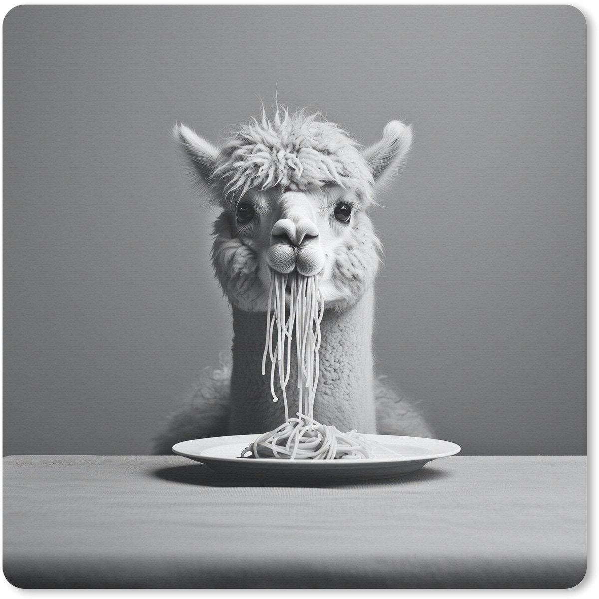 Muismat 20x20 cm - Mousepad Alpaca - Pasta - Zwart - Wit - Grappig - Dieren - Muismatten