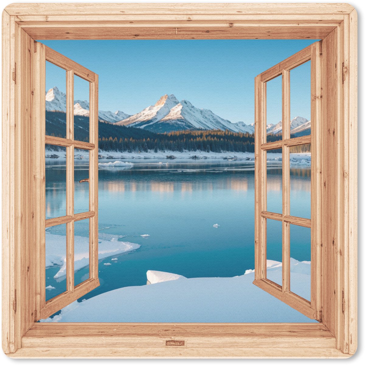 Muismat 30x30 cm - Mousepad Doorkijk - Landschap - Winter - Meer - Bergen - Uitzicht - Muismatten