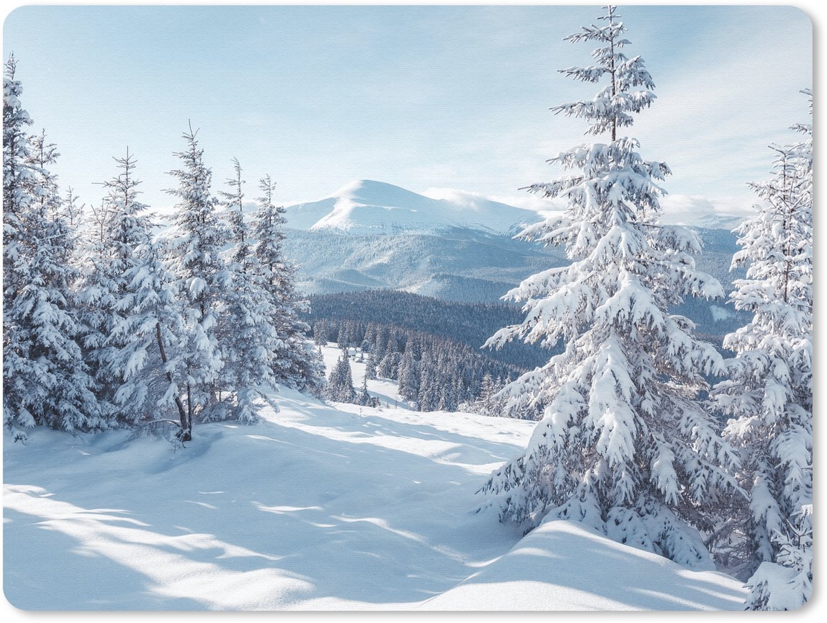 Muismat 23x19 cm - Mousepad Winterlandschap - Natuur - Berg - Bomen - Sneeuw - Muismatten