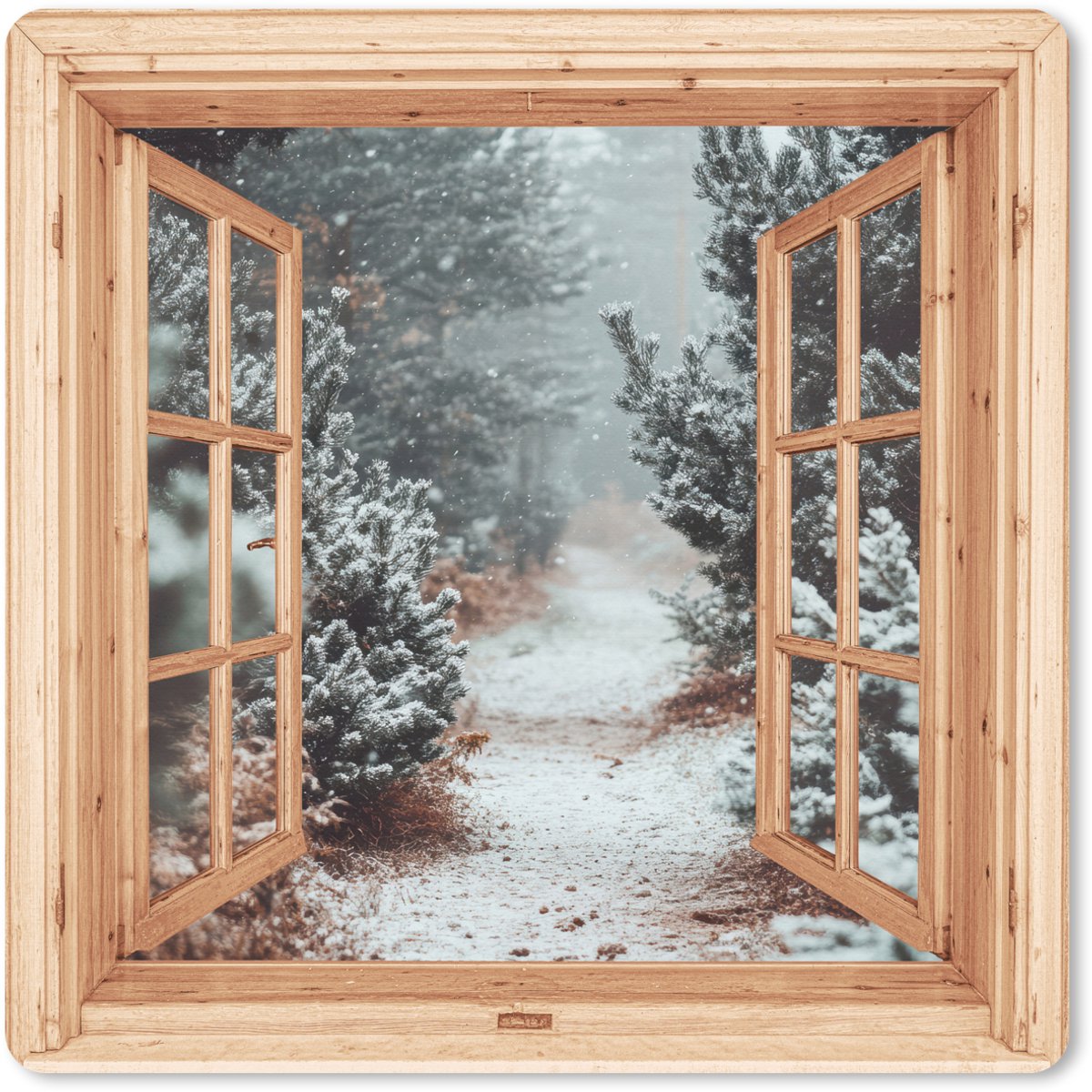 Muismat XXL 60x60 cm - Bureau onderlegger - Bureau mat Bos - Winter - Bomen - Natuur - Pad - Doorkijk - Bureaumat - Gaming mousepad xl - Bureaulegger groot - Computer deskmat