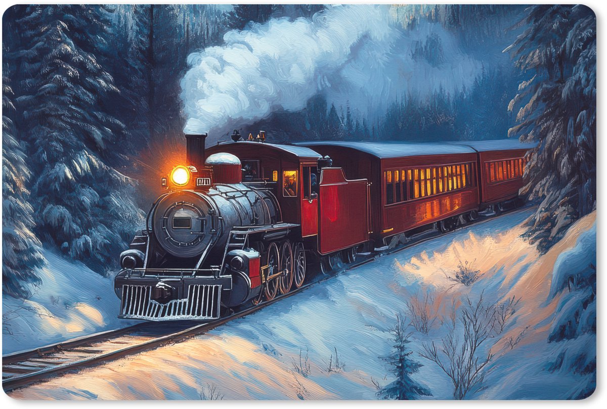 Muismat XXL 120x80 cm - Bureau onderlegger - Bureau mat Trein - Kerst - Sneeuw - Kersttrein - Bureaumat - Gaming mousepad xl - Bureaulegger groot - Computer deskmat