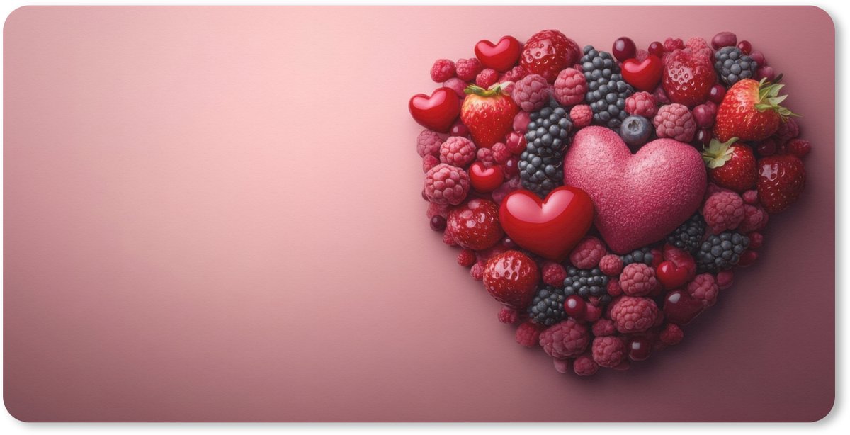 Muismat XXL 80x40 cm - Bureau onderlegger - Bureau mat Fruit - Hartjes - Aardbeien - Frambozen - Bosbessen - Bureaumat - Gaming mousepad xl - Bureaulegger groot - Computer deskmat