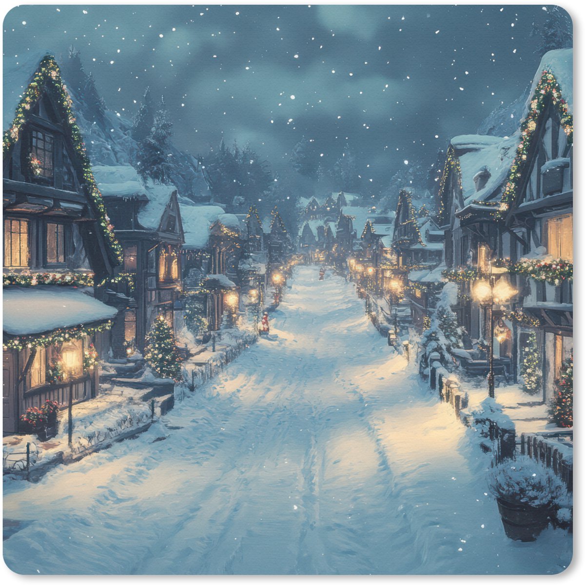 Muismat 30x30 cm - Mousepad Kerstdorp - Kerst - Sneeuw - Winter - Muismatten