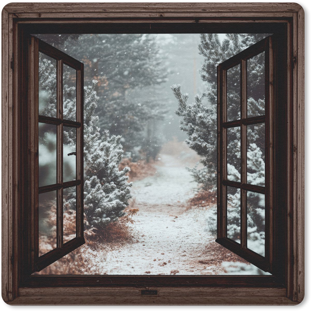Muismat 30x30 cm - Mousepad Bos - Winter - Bomen - Natuur - Pad - Doorkijk - Muismatten
