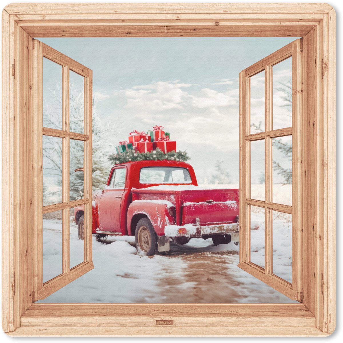 Muismat 30x30 cm - Mousepad Doorkijk - Auto - Kerst - Cadeaus - Winter - Landschap - Muismatten