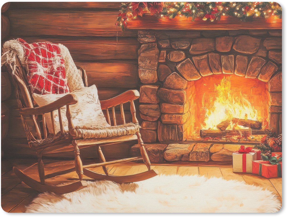 Muismat 23x19 cm - Mousepad Winter - Kerst - Huis - Openhaard - Muismatten