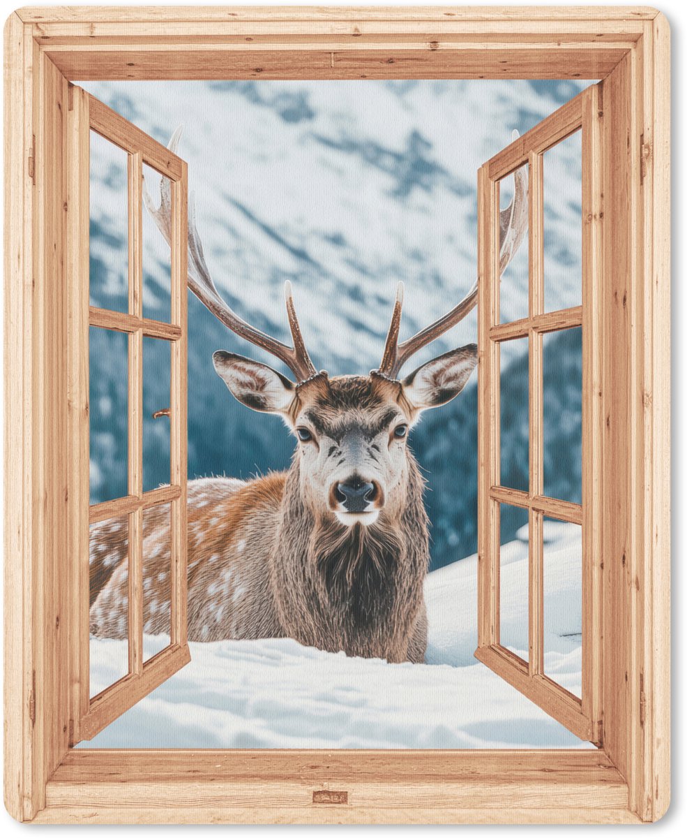 Muismat 19x23 cm - Mousepad Doorkijk - Hert - Landschap - Winter - Natuur - Dieren - Bergen - Muismatten
