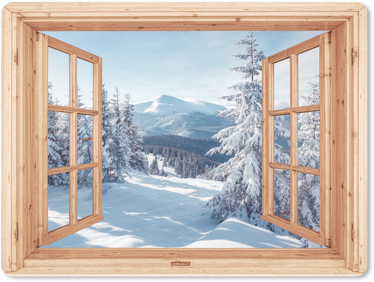 Muismat 23x19 cm - Mousepad Doorkijk - Winterlandschap - Natuur - Berg - Bomen - Hout - Muismatten