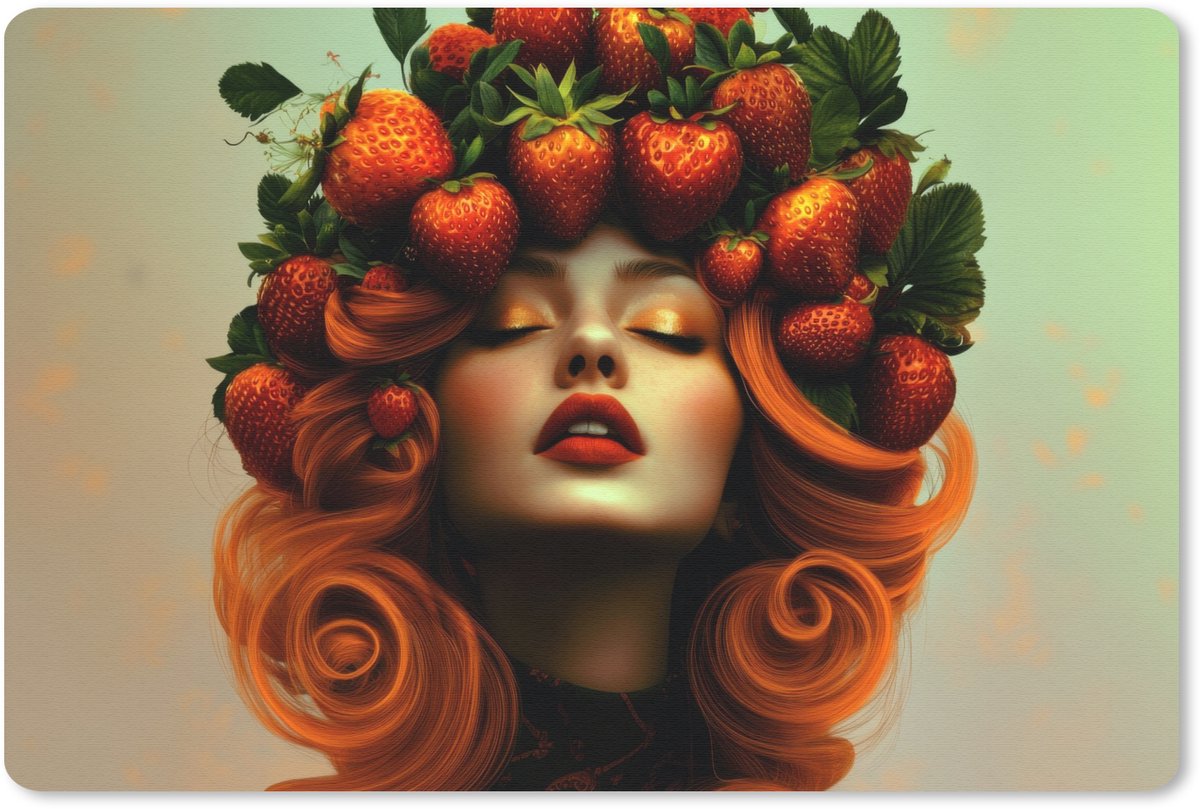 Muismat 27x18 cm - Mousepad Vrouw - Aardbeien - Kroon - Muismatten