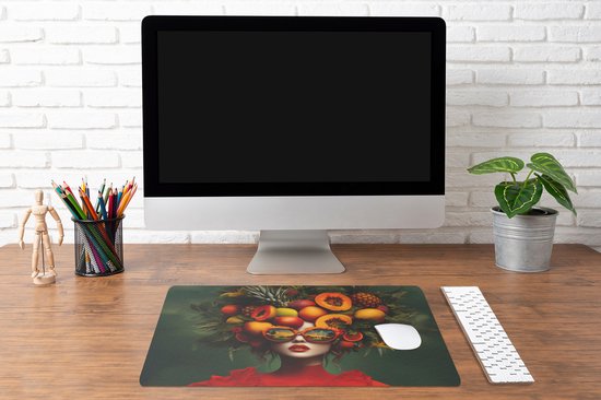 Bureau onderlegger 60x40 cm - Muismat Vrouw - Vruchten - Papaja - Ananas - Bureaulegger xl - Desk mat beschermer - Computer muismatten