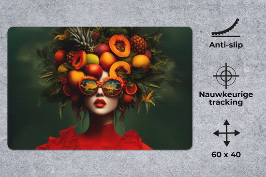 Bureau onderlegger 60x40 cm - Muismat Vrouw - Vruchten - Papaja - Ananas - Bureaulegger xl - Desk mat beschermer - Computer muismatten