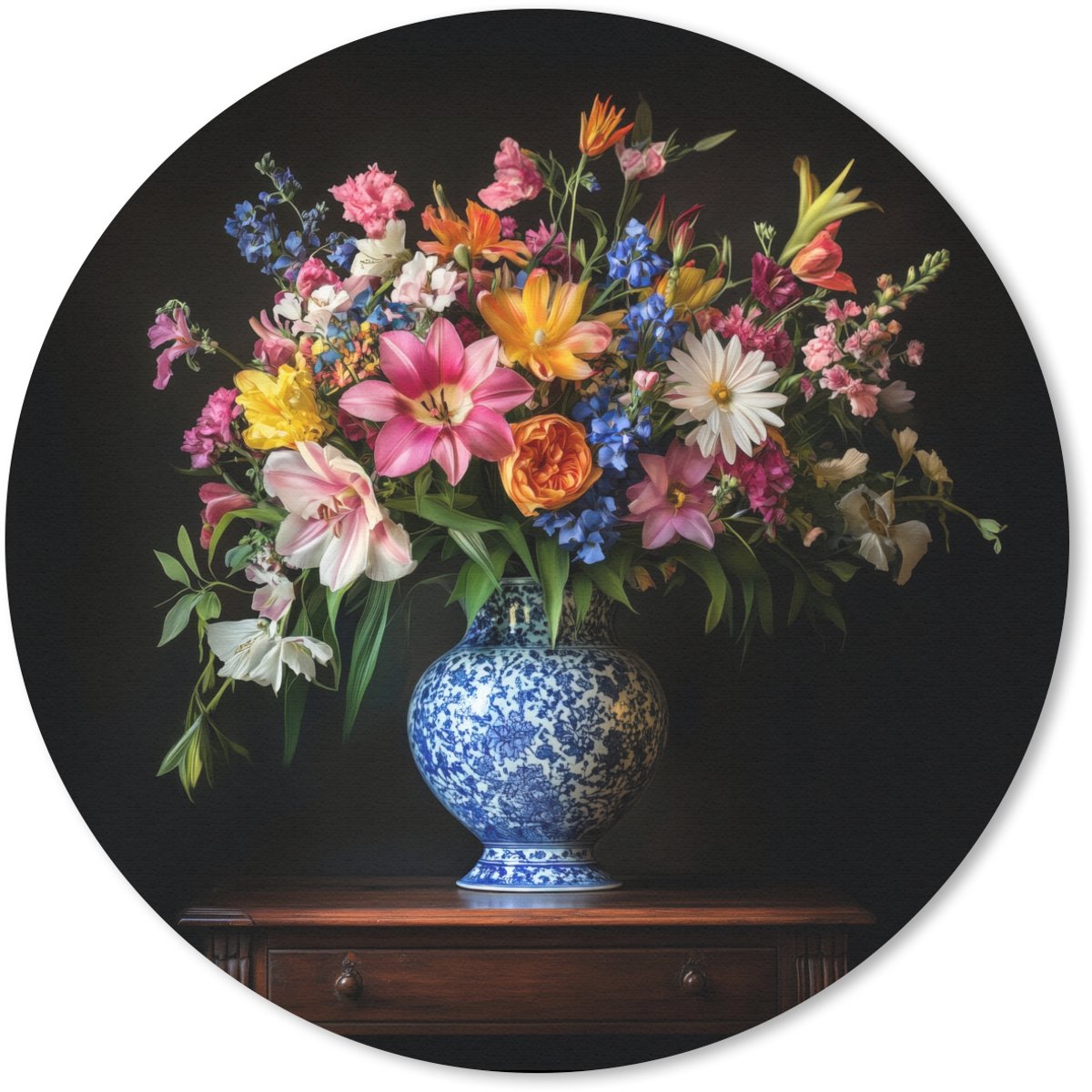 Muismat rond 30x30 cm - Mousepad Kleur - Vaas - Bloemen - Boeket - Ronde muismatten