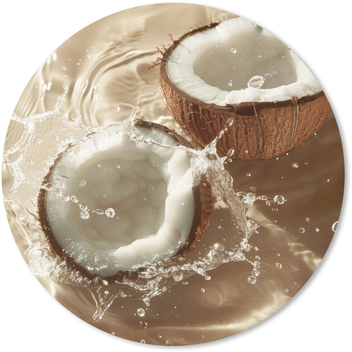 Muismat rond 20x20 cm - Mousepad Kokosnoot - Water - Beige - Spetters - Ronde muismatten