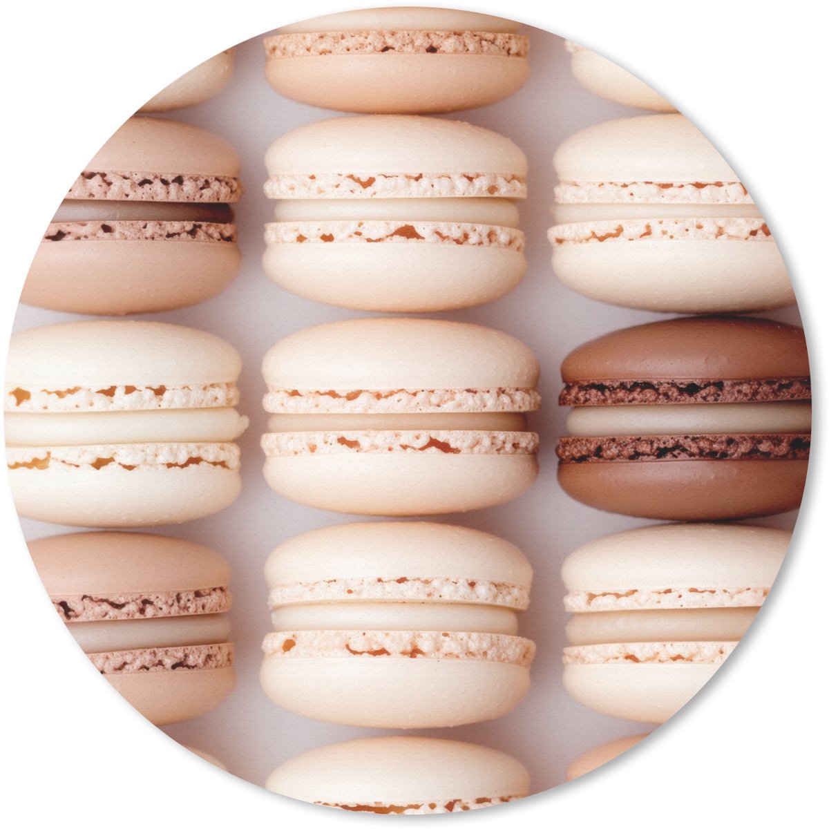 Muismat rond 20x20 cm - Mousepad Macarons - Beige - Bruin - Ronde muismatten