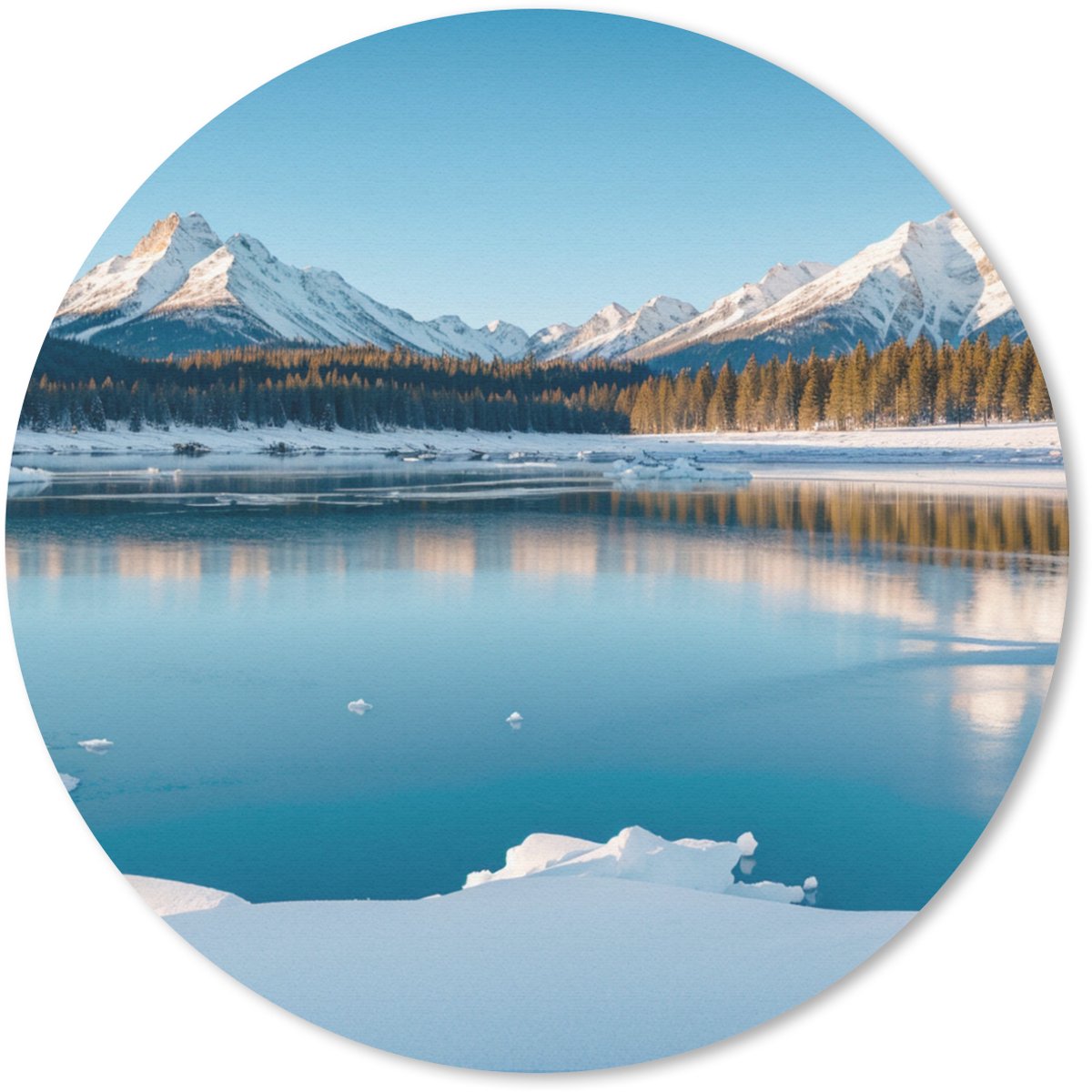 Muismat rond 40x40 cm - Mousepad Landschap - Winter - Meer - Bergen - Uitzicht - IJs - Ronde muismatten