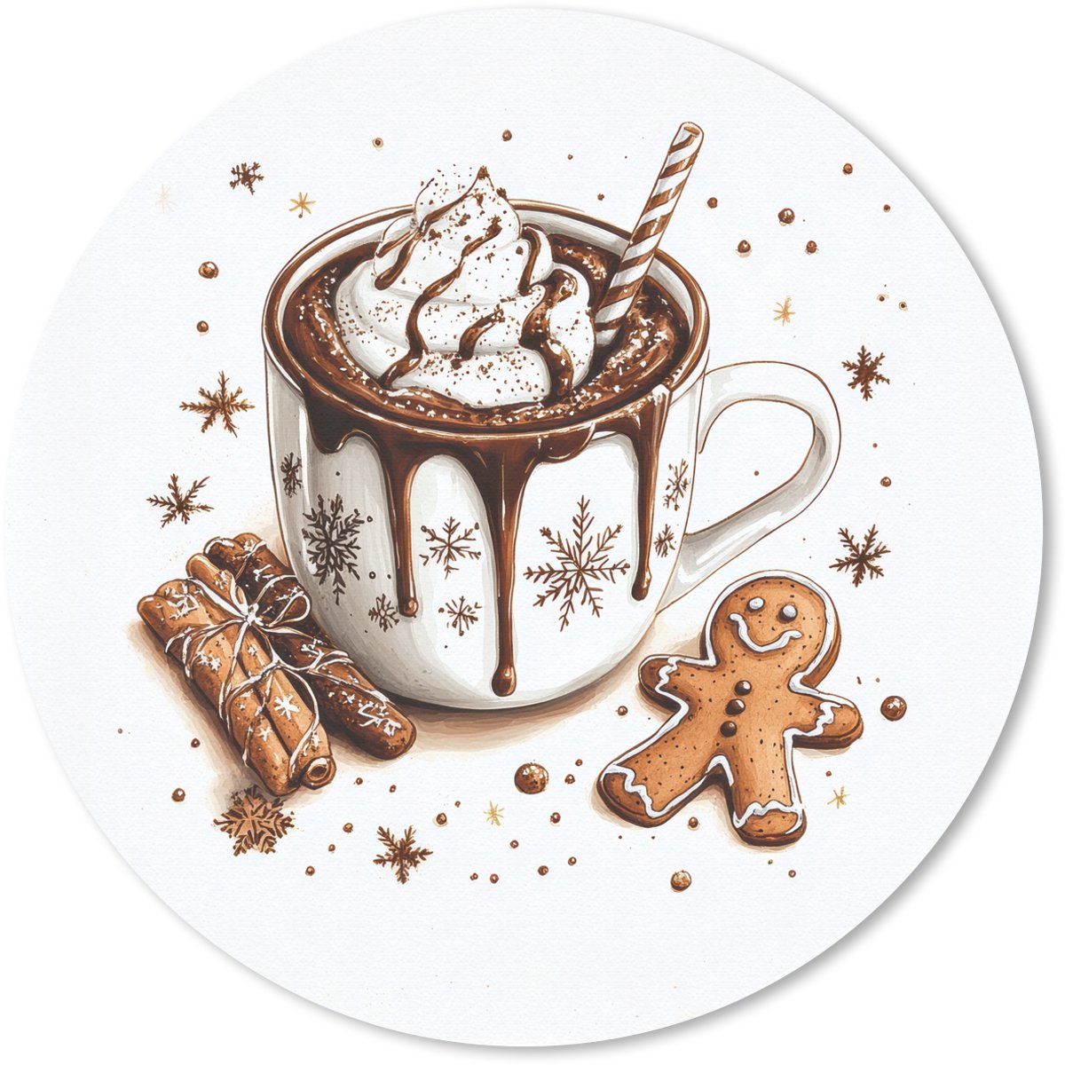Muismat rond 20x20 cm - Mousepad Chocomel - Decoratie - Koek - Winter - Kerst - Ronde muismatten