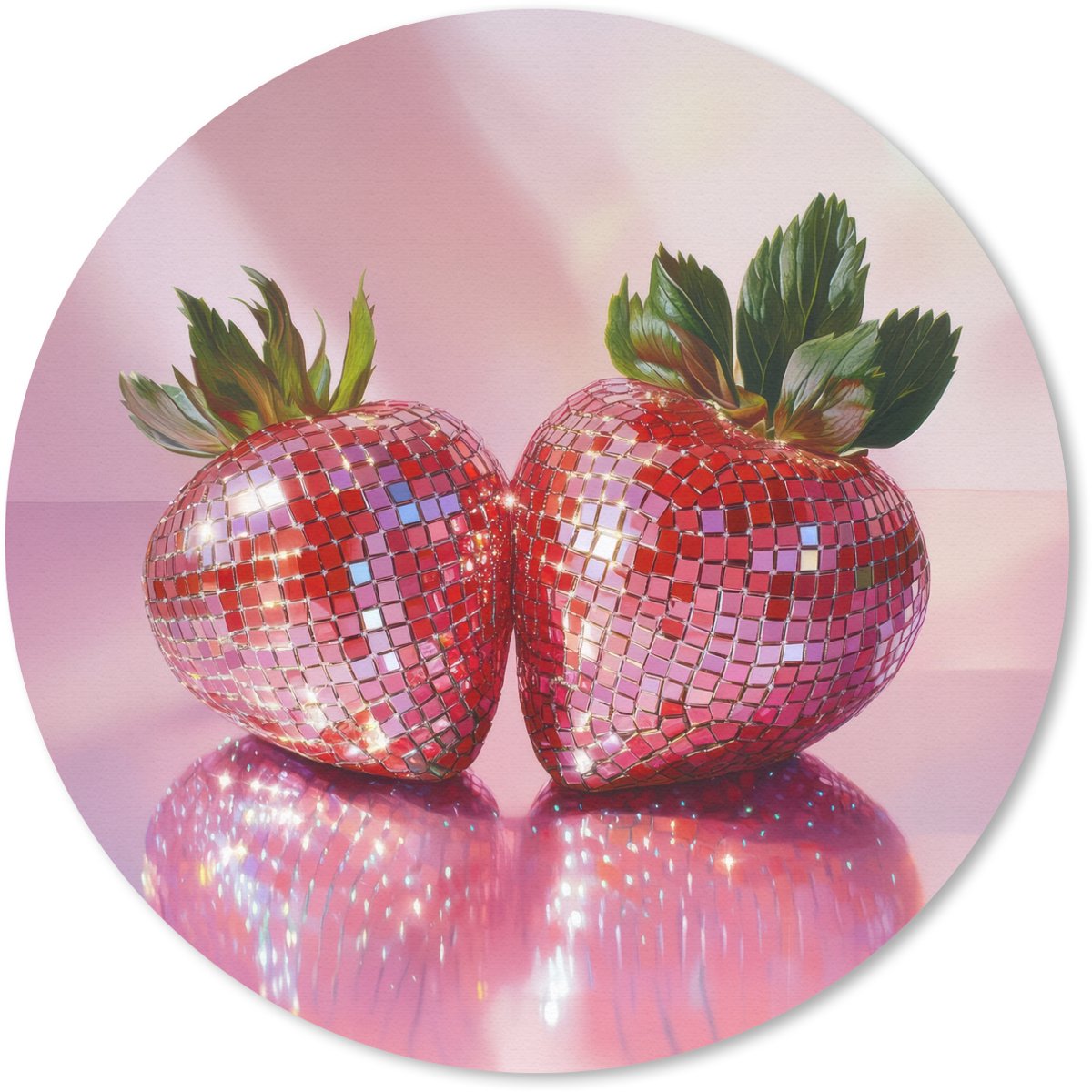 Muismat rond 30x30 cm - Mousepad Disco - Fruit - Glitter - Strawberry - Ronde muismatten