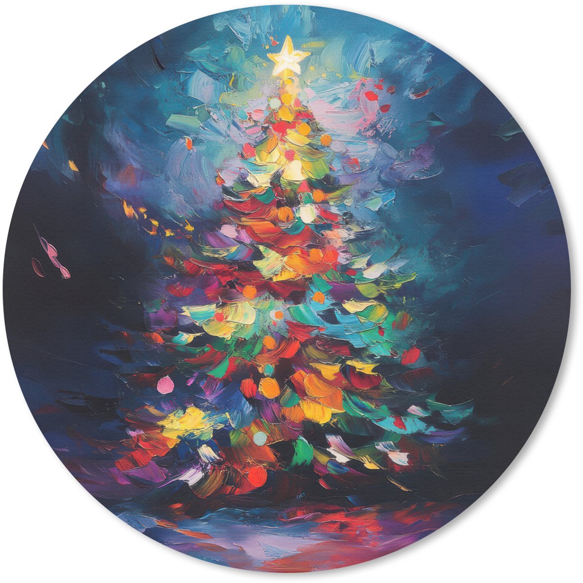 Muismat rond 30x30 cm - Mousepad Kerstboom - Kerst - Abstract - Kleurrijk - Ronde muismatten