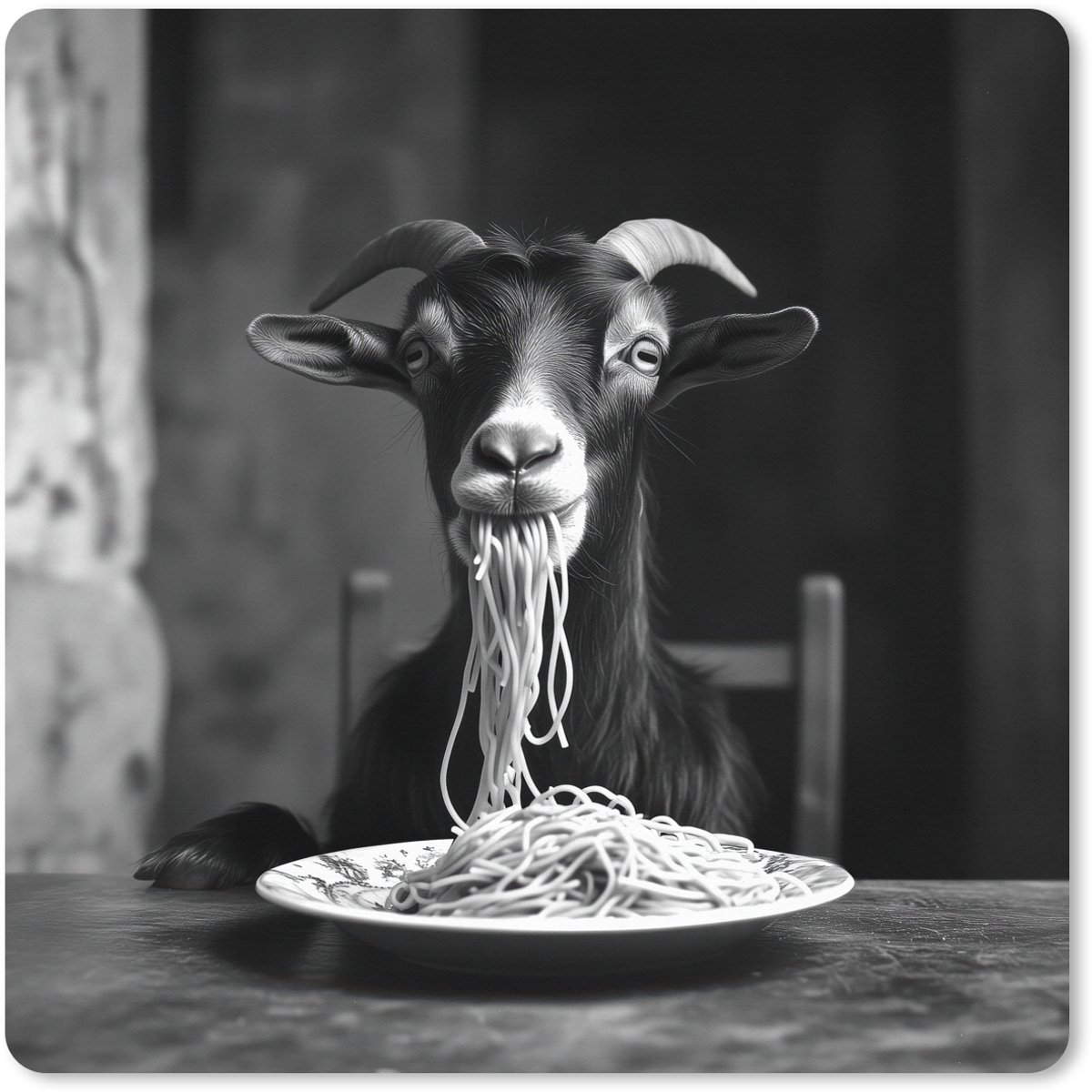 Muismat XXL 40x40 cm - Bureau onderlegger - Bureau mat Geit - Bord - Spaghetti - Zwart Wit - Bureaumat - Gaming mousepad xl - Bureaulegger groot - Computer deskmat