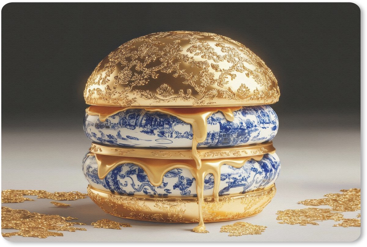 Muismat 27x18 cm - Mousepad Delftsblauw - Goud - Burger - Muismatten