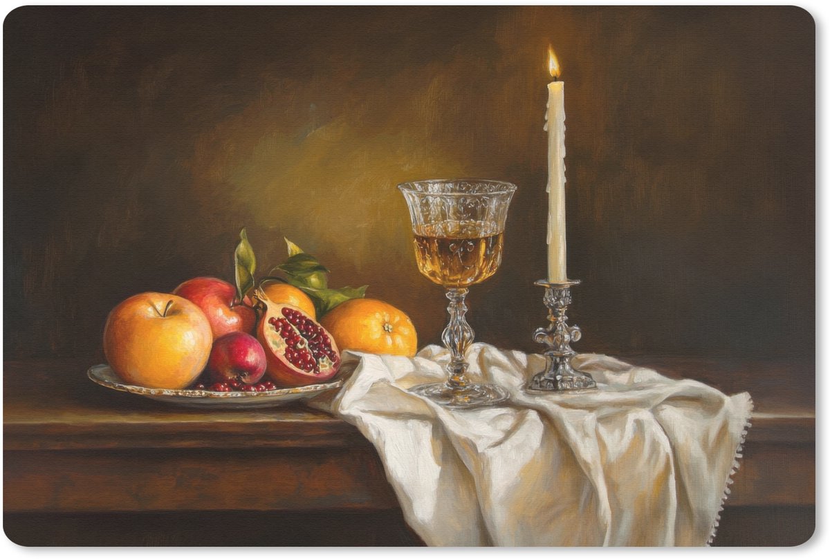 Muismat 27x18 cm - Mousepad Fruit - Stilleven - Wijn - Kaars - Muismatten