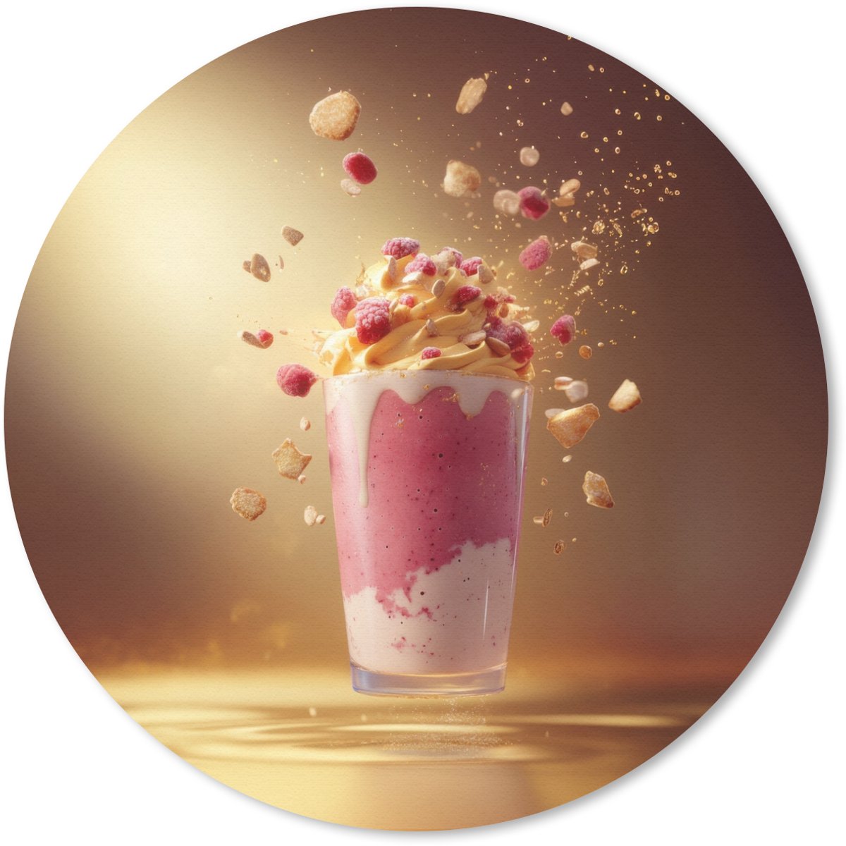 Muismat rond 20x20 cm - Mousepad Framboos - Smoothie - Drinken - Roze - Ronde muismatten