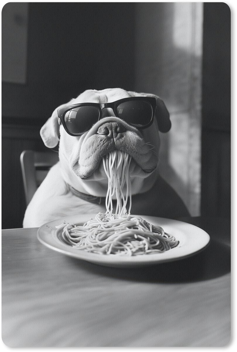 Muismat 18x27 cm - Mousepad Hond - Bulldog - Pasta - Bril - Stoer - Dieren - Muismatten