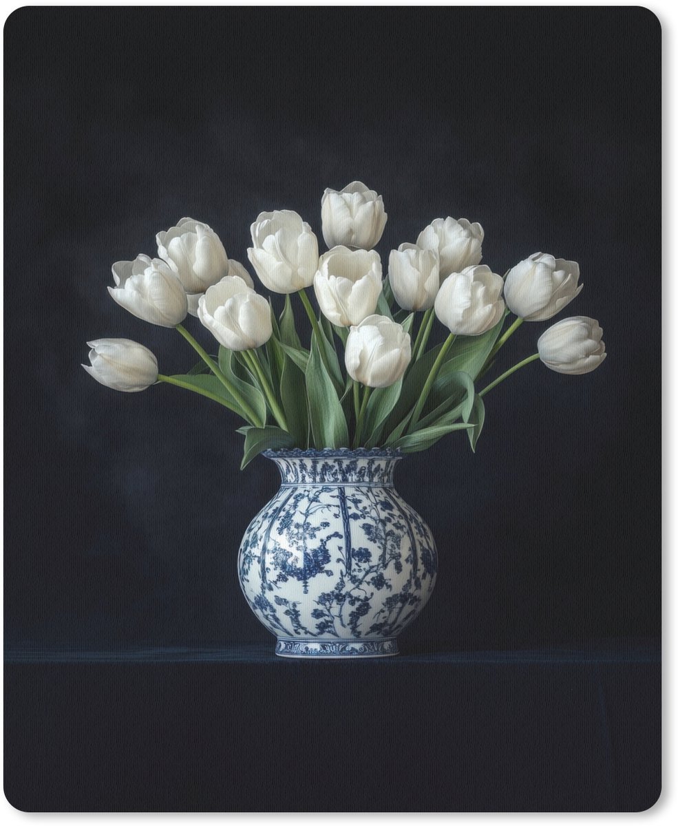 Muismat 19x23 cm - Mousepad Wit - Bloemen - Tulpen - Vaas - Muismatten