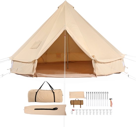 Ronde canvas tent 4 m/13.12 ft, 4-seizoenen yurt tent met kachelaansluiting, ademende kampeertent voor 6 personen, outdoor jachtparty voor families van Merkloos — afbeelding 5