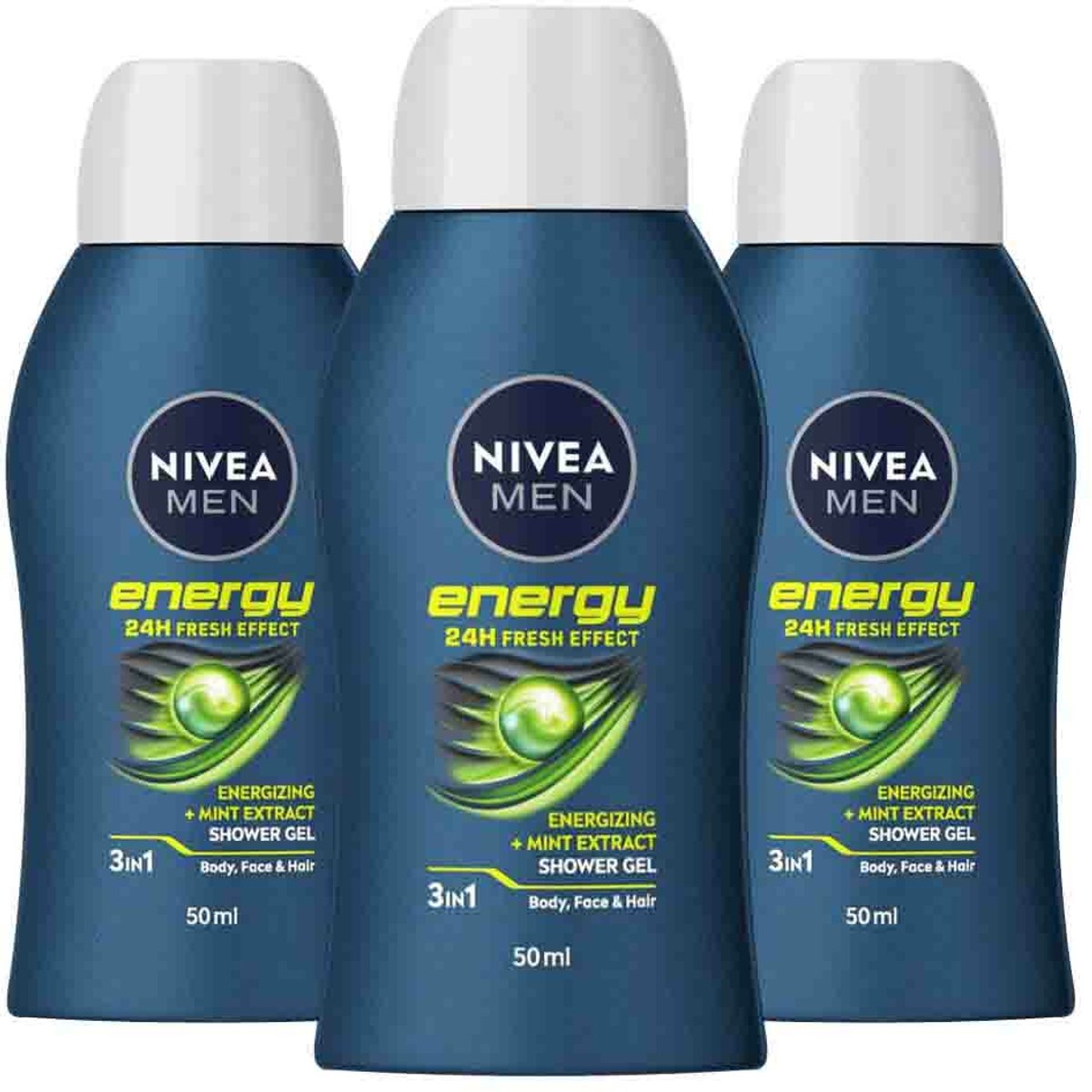 NIVEA Men Douchegel Energy Mini Reisformaat - 3 x 50 ml - Voordeelverpakking
