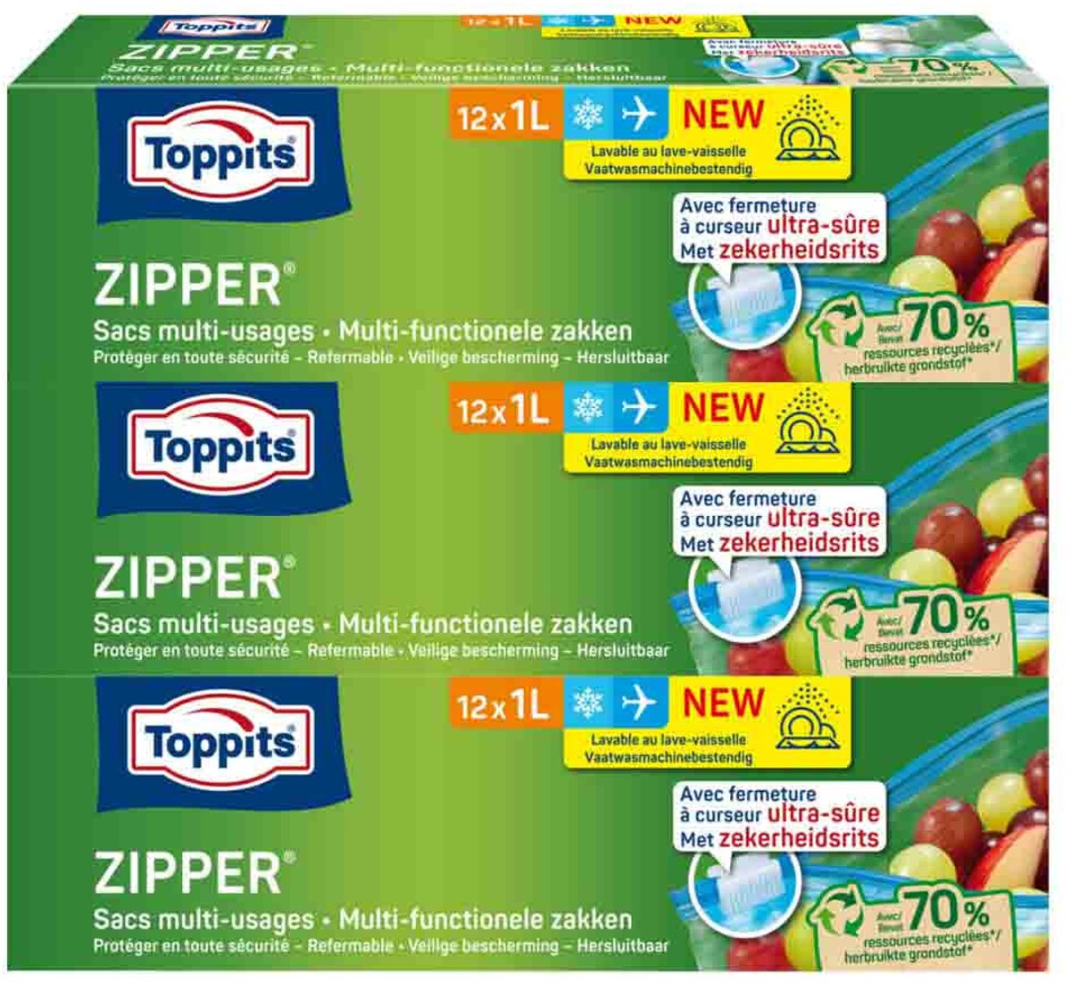 Goedkoopste 3x Toppits Zipper Multi-Functionele Zakken 1 liter 12 stuks