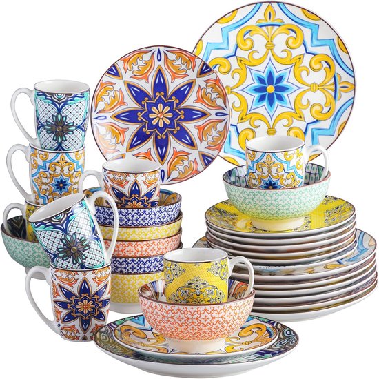 Ritzenhoff & Breker Jasper Vanille 32-delig tafelservies voor 8 personen, tafelservies van aardewerk met 8 koffiekopjes à 170 ml, 360 ml kommen, soepborden en platte borden I