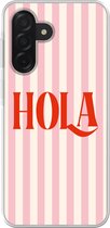 Telefoonhoesje Geschikt voor Samsung Galaxy A26 hoesje - Hola - Quote - Strepen - Pastel - Roze - Rood - Wit - Siliconen Telefoonhoesje Telefoonhoesje