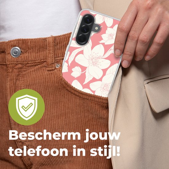 Coque de téléphone compatible avec Samsung Galaxy A56 - Motif Fleurs - Rose - Wit - Siliconen
