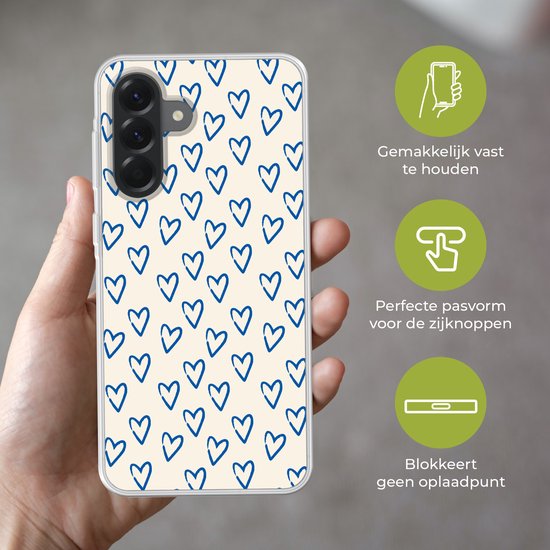 Coque de téléphone compatible avec Samsung Galaxy A56 - Motif Hartjes - Blauw - Beige - Amour - Siliconen Coque de téléphone Coque de téléphone