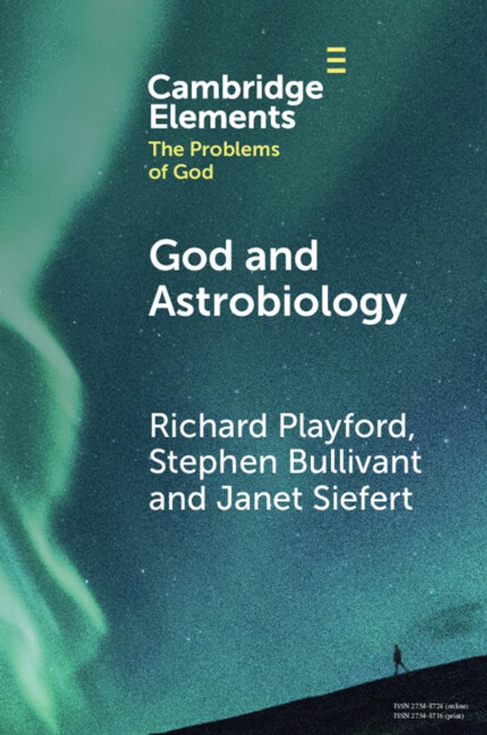 Boekomslag van 'God and Astrobiology' met sterrenhemel en aurora.