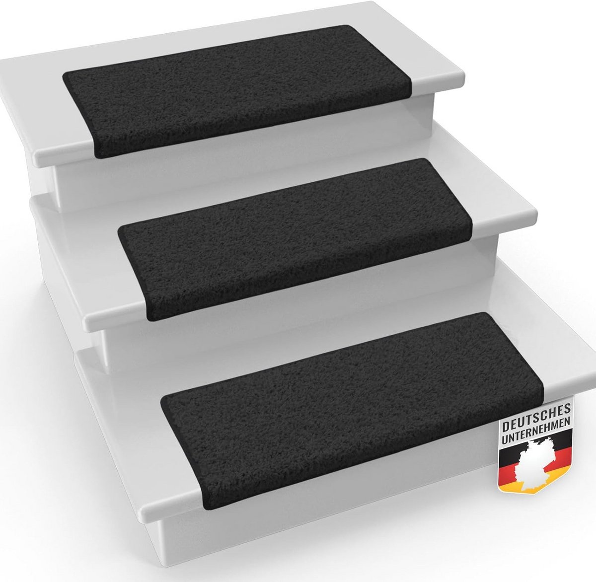 Shaggy Trapmatten Set van 15 Stuks - Zacht Hoogpolig Trappen Tapijt - Antislip en Duurzaam - 65 x 23,5 cm - Zwart