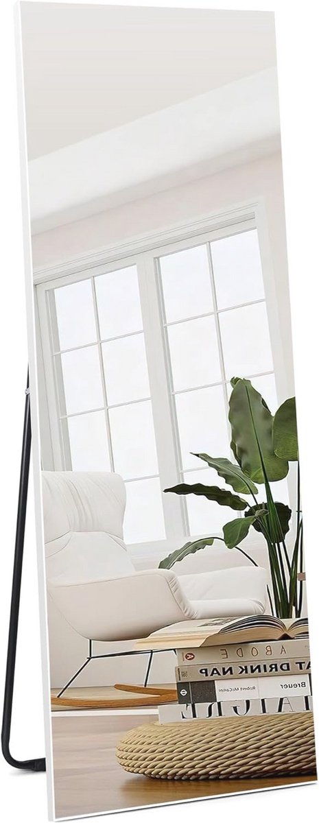 Wandspiegel 140 x 51 cm - Staande Spiegel met Wit Frame voor Woonkamer, Kleedkamer en Slaa