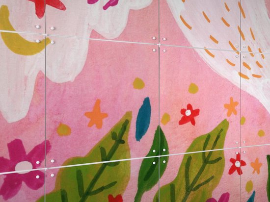 Detail van de textuur en verbindingspunten van een IXXI muurposter.