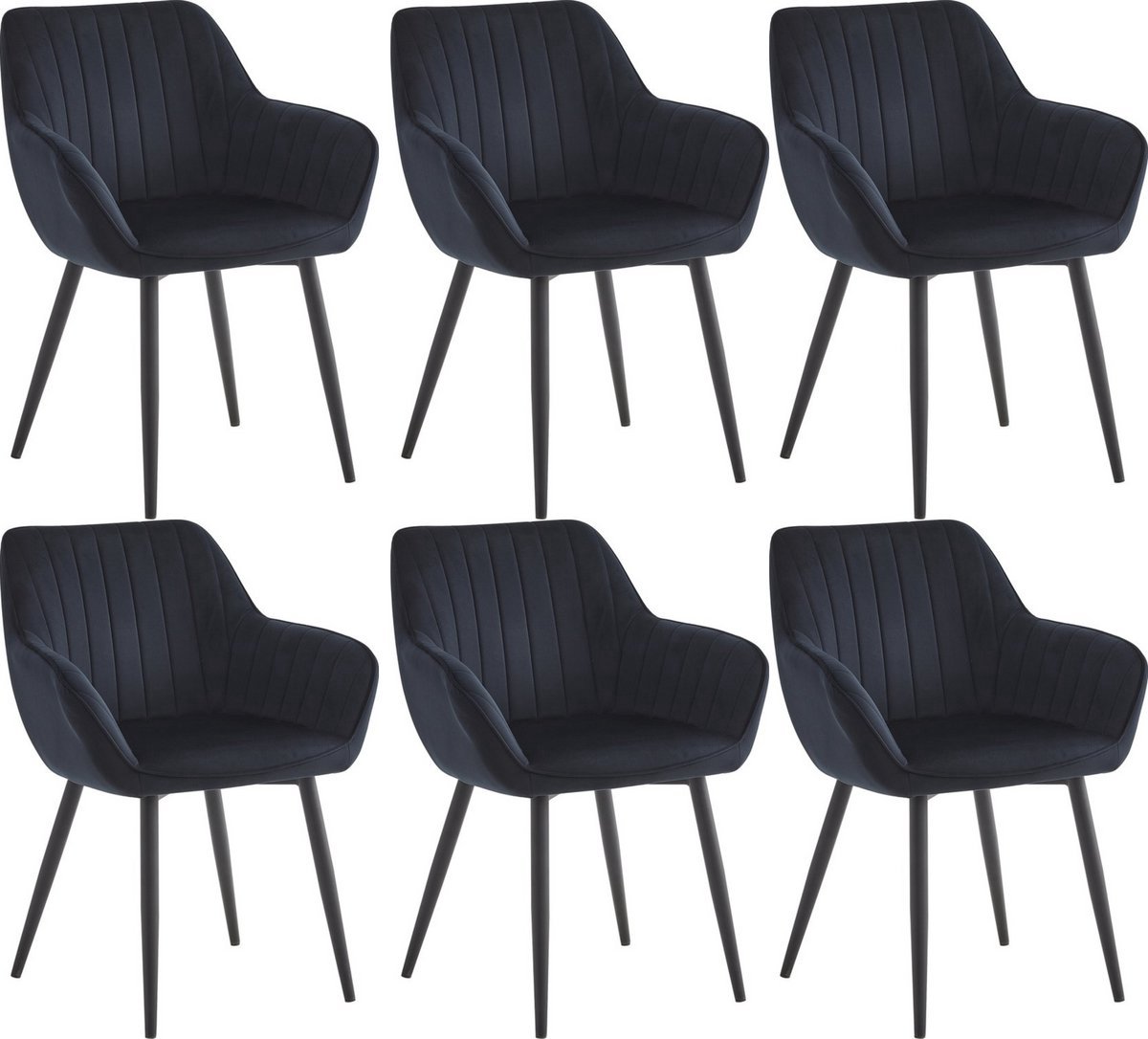 Colenis Luna Eetkamerstoel - Set Van 6 - Zwart - Fluweel - Industrieel - Met armleuning