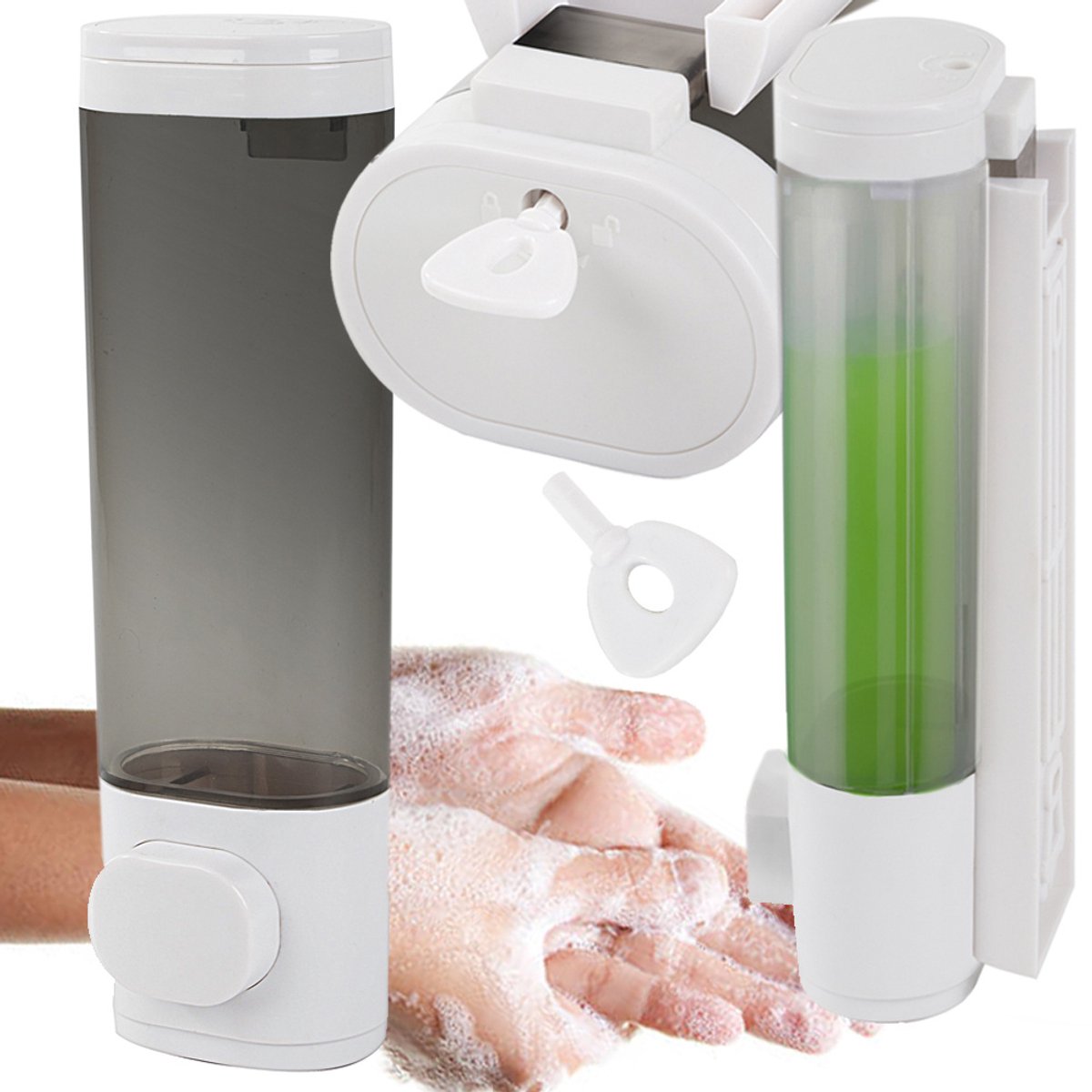 IBBO® - Zeepdispenser muur - Wanddispenser 300ml - Navulbare zeepdispenser - Dispenser shampoo gel - Badkamer zeepdispenser - Hygiënische dispenser - Desinfectie dispenser - Wandgemonteerde zeephouder - Wit