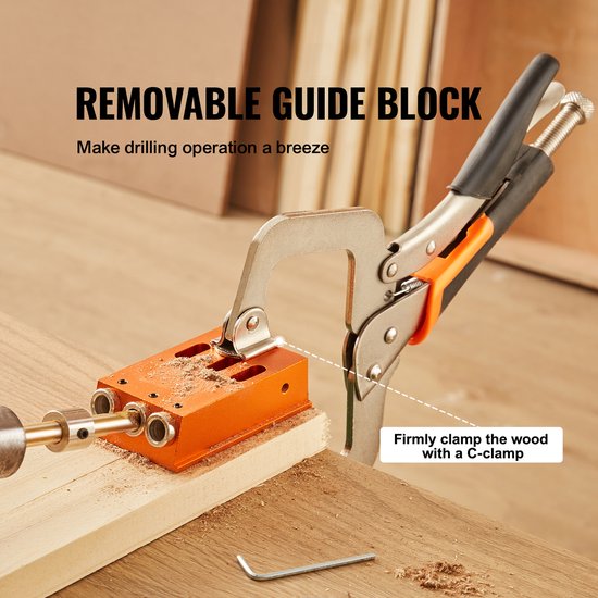 Pocket Hole Jig Kit, 34-delig met 11-inch C-Klem, Jig, Trapboor, Schroevendraaiers, Boorstopringen, Vierkante Aandrijfbits, Gereedschapskoffer voor Doe-Het-Zelf Timmerprojecten van WORKPRO — afbeelding 4