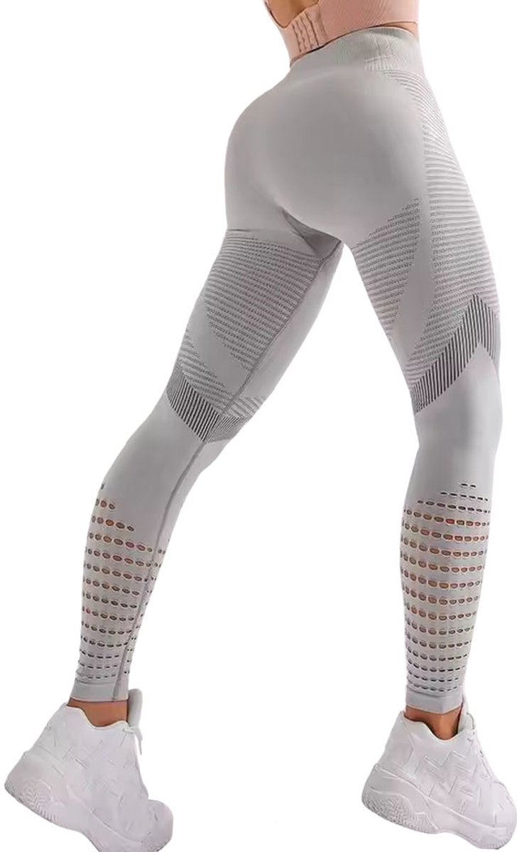 Grijze fitness legging - Sporten - Ademende pijpen - Anti-zweet - Naadloos - Gym