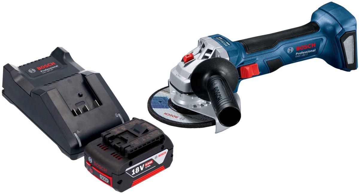 Bosch GWS 18V-7 Professionele accu haakse slijper 18 V 115 mm borstelloos + 1x oplaadbare accu 5.0 Ah + lader