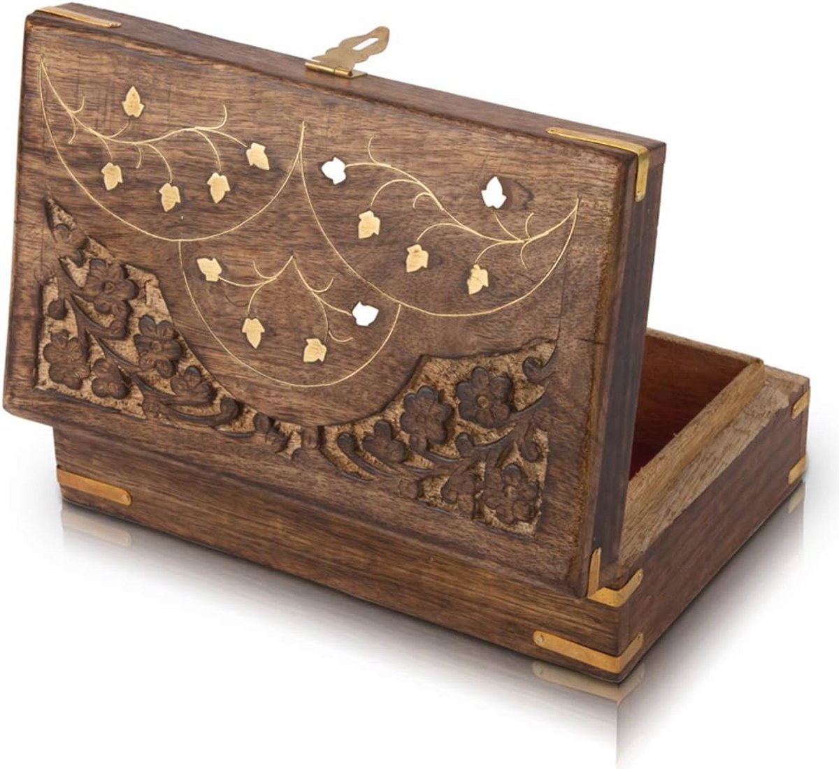 Handgemaakte houten sieradendoos met slot - opbergdoos voor snuisterijen en horloges, 20 x 13 cm