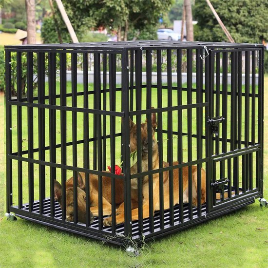 vidaXL Hondenkennel 8 panelen gepoedercoat staal zwart, hondenkennel, hondenhuisje, kennel hond, hondenhuis, honden kennel, hondenkooi, honden kooi